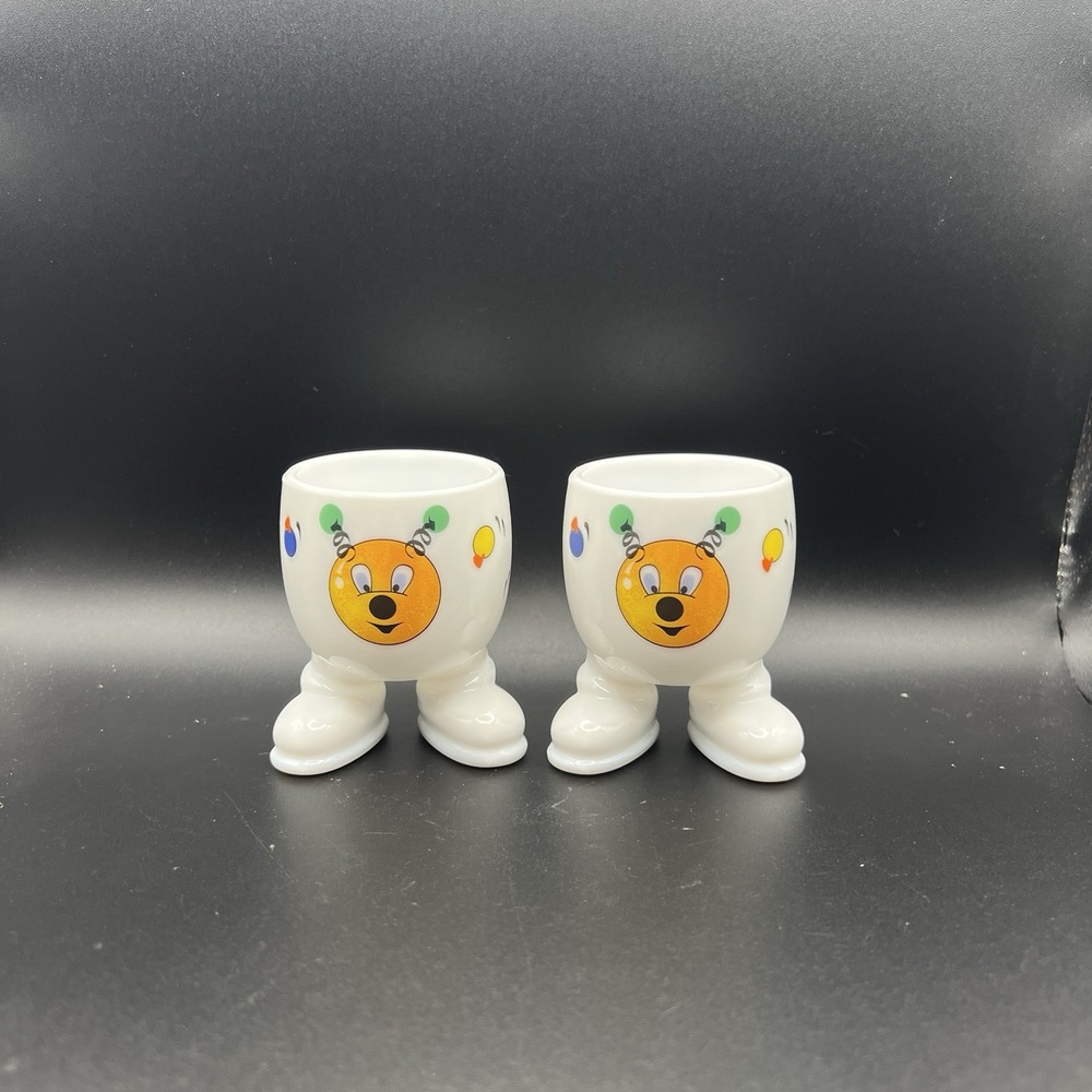 Vintage Milk Glass Egg Cups Whimsical Fun Cute Egg Cups 2.25"H -‎ Set Of 2